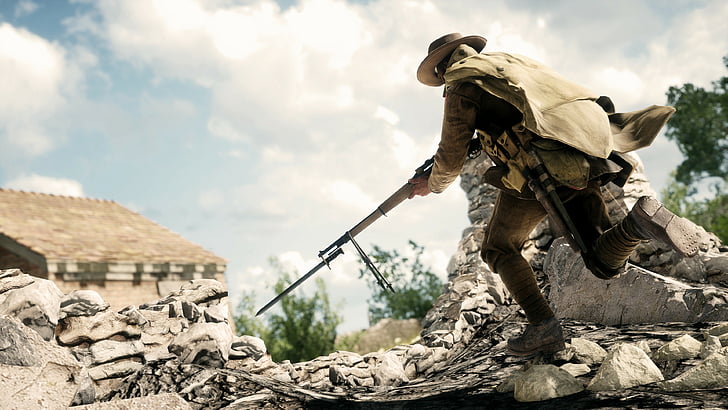 man holding rifle running photo, Battlefield 1, soldier, best games of 2016, shooter, HD wallpaper