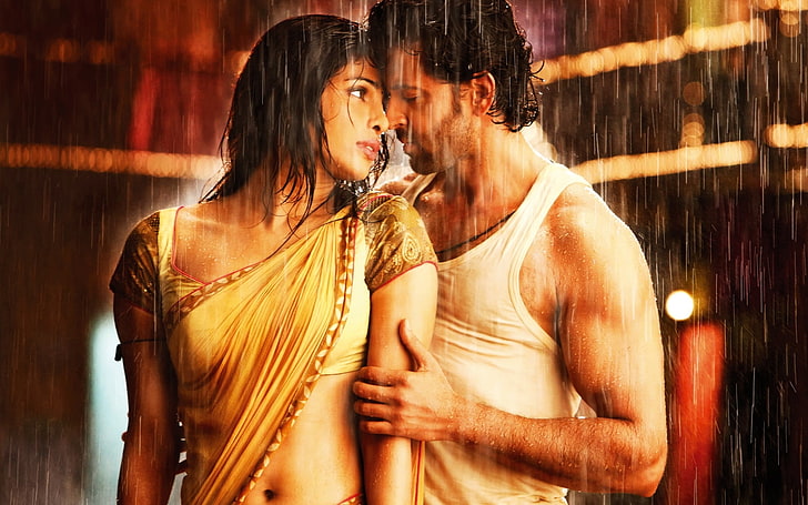 Priyanka Chopra och Hrithik Roshan, vit linne för män, kändisar från Bollywood, HD tapet