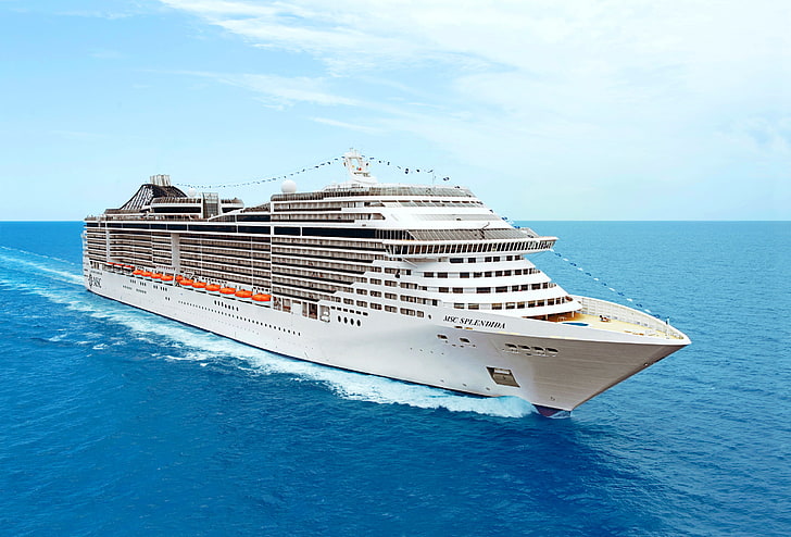 white cruise ship, sea, the sky, ship, liner, cruise, MSC Splendida, HD wallpaper