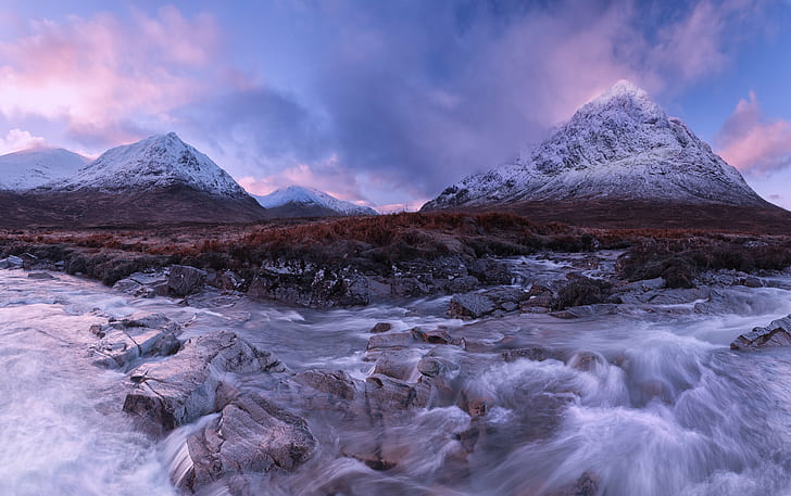 snow capped mountain under gray clouds during daytime, olden, olden, Hearts, Olden, Glory, snow, mountain, gray, clouds, daytime, Scotland, West Highlands, Glencoe, Buachaille Etive Mor, Sron, na, Creise, River, nature, landscape, scenics, mountain Peak, outdoors, HD wallpaper