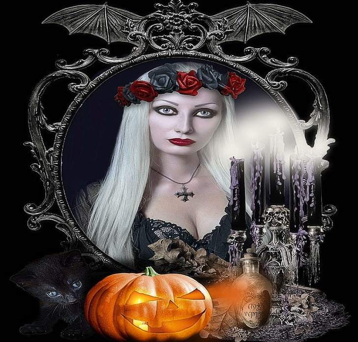 ~Halloween Queen~, model-female, photomanipulation, frame, weird-things-people-wear, halloween-queen, creative-pre--made, HD wallpaper