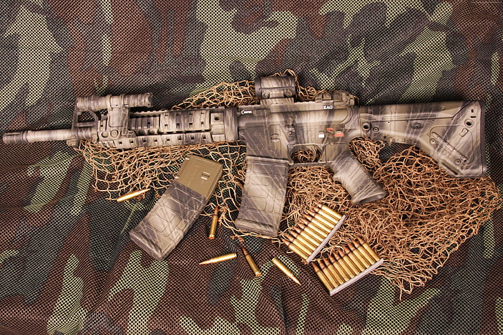 rifle, camo, multicam, AR-15, semi-automatic, U.S. Armed Force, ammunition, HD wallpaper