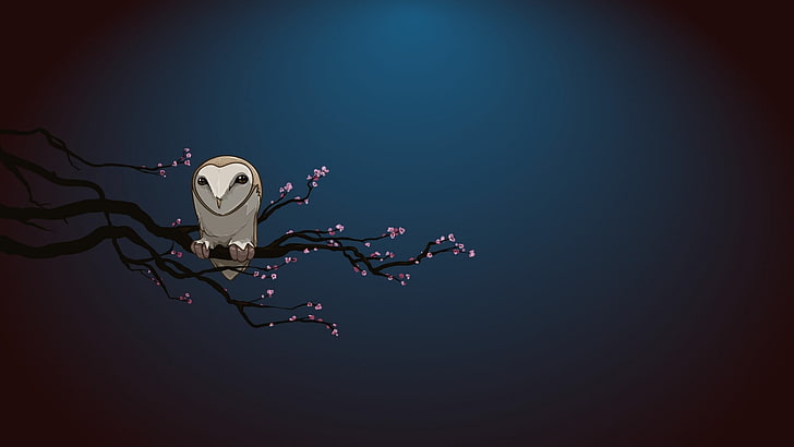 burung hantu bertengger di ilustrasi pohon, burung hantu, karya seni, hewan, cabang, latar belakang sederhana, Wallpaper HD