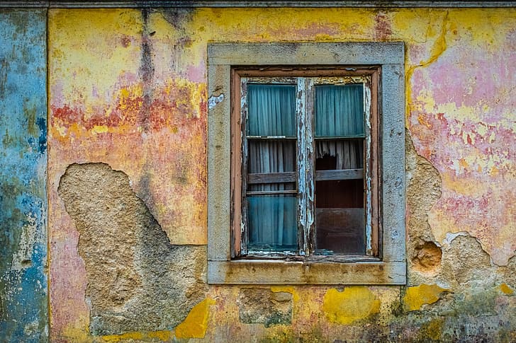 ściana, ruina, dom, budynek, potłuczone szkło, stary, kolorowy, Tapety HD