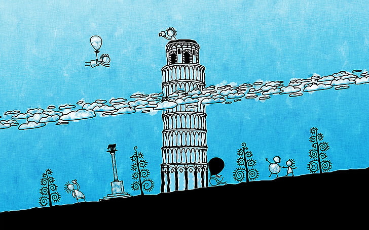 Fliegen Sie zum schiefen Turm von Pisa, Turm, schiefen, Pisa, künstlerisch, HD-Hintergrundbild