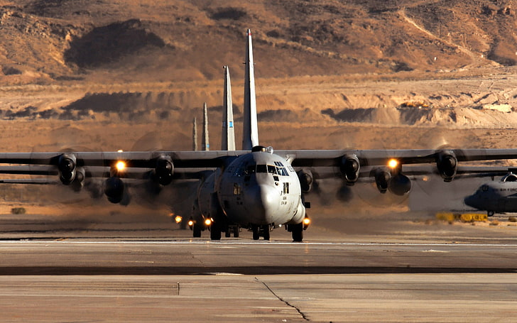 szary lotniskowiec, samolot wojskowy, wojskowy, samolot, Lockheed C-130 Hercules, c-130, Tapety HD