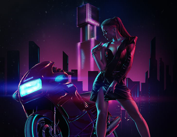 Sci Fi, Cyberpunk, Futuristic, Girl, Motorcycle, Vehicle, Woman, HD тапет