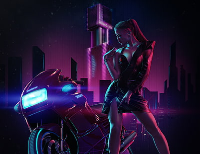 Fi Sci, Cyberpunk, Futuristik, Gadis, Sepeda Motor, Kendaraan, Wanita, Wallpaper HD HD wallpaper
