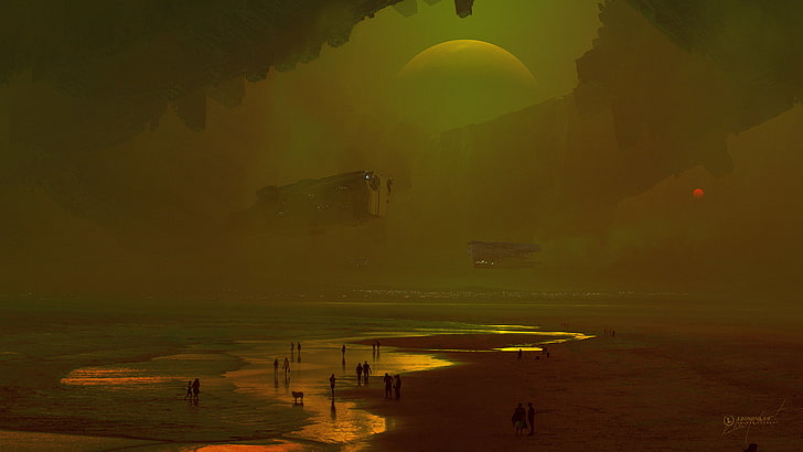 ศิลปะดิจิตอลมลพิษผู้คนชายหาดทะเล, วอลล์เปเปอร์ HD