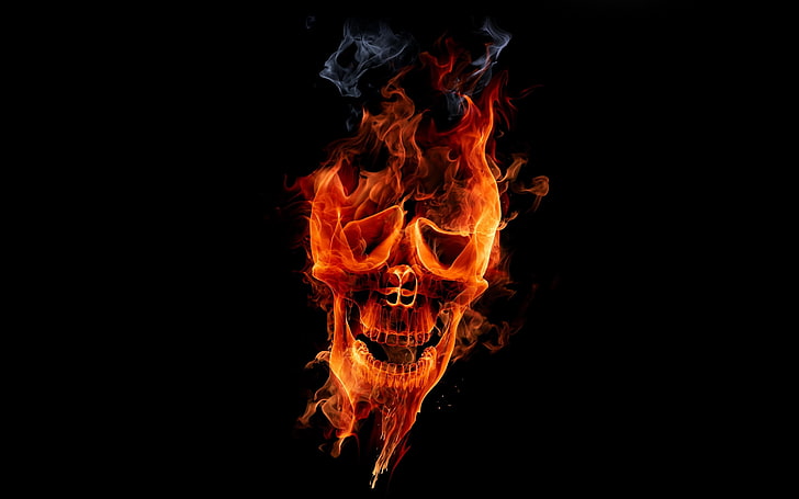 Tapeta czaszki z czerwonym płomieniem, ogień, czaszka, sake, płomień, Tapety HD
