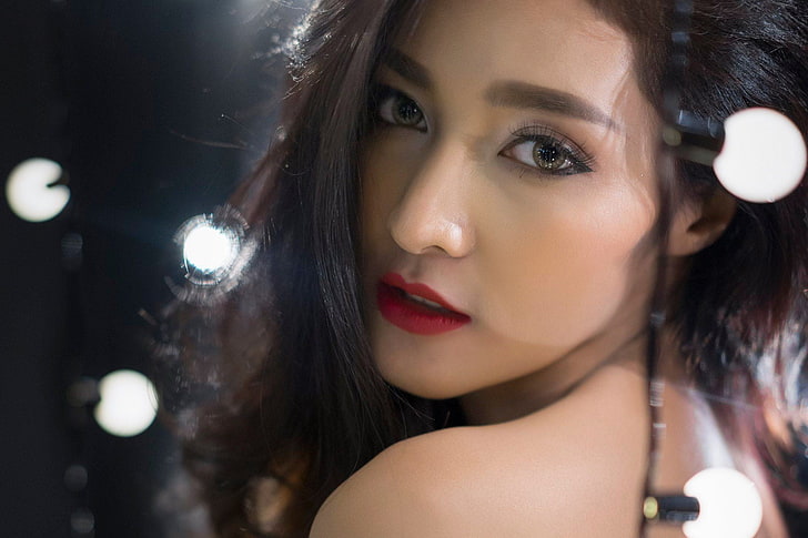 lipstik merah muda wanita, Koko Rosjares, Asia, model, Thailand, Wallpaper HD