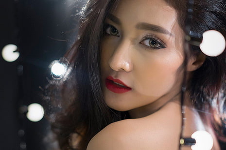 Frauen rosa Lippenstift, Koko Rosjares, Asian, Modell, Thailand, HD-Hintergrundbild HD wallpaper