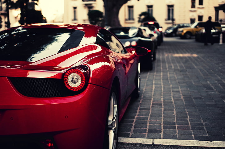 red Ferrari 458 coupe, ferrari, veyron, bugatti, black, italy, red, HD wallpaper
