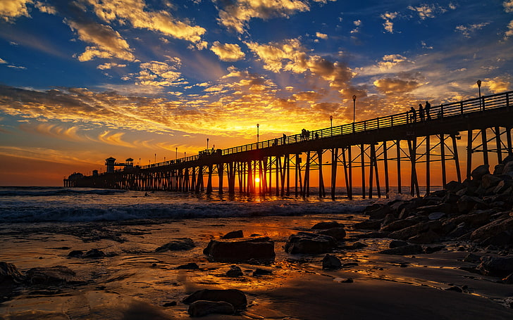 Röd solnedgång vid havsbryggan San Diego Kalifornien USA skrivbordsunderlägg Hd för mobiltelefoner och bärbara datorer 3840 × 2400, HD tapet