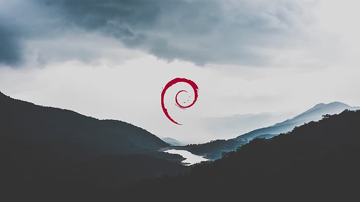 Debian, Linux, montañas, río, bosque, naturaleza, Fondo de pantalla HD