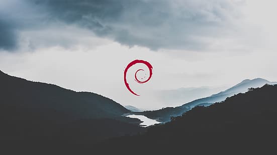 Debian, Linux, montagnes, rivière, forêt, nature, Fond d'écran HD HD wallpaper