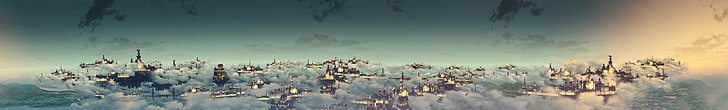 town covered by clouds illustration, BioShock Infinite, Colombia, artwork, video games, clouds, city, panoramas, BioShock, HD wallpaper