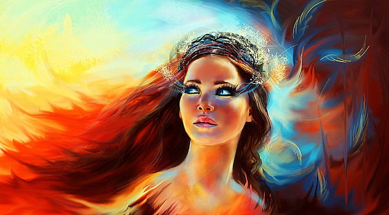 lukisan potret wanita, wanita, karya seni, film, Hunger Games, The Hunger Games, Jennifer Lawrence, Wallpaper HD HD wallpaper
