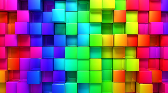 مكعبات قوس قزح بألوان زاهية ، رسم توضيحي للكتل متعددة الألوان ، إيرو ، ملون، خلفية HD HD wallpaper
