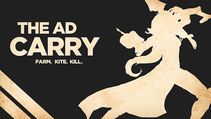The Ad Carry poster, League of Legends, Vayne (League of Legends), Attack Damage Carry, ADC, Lane, videogiochi, DeviantArt, silhouette, tipografia, minimalismo, Sfondo HD
