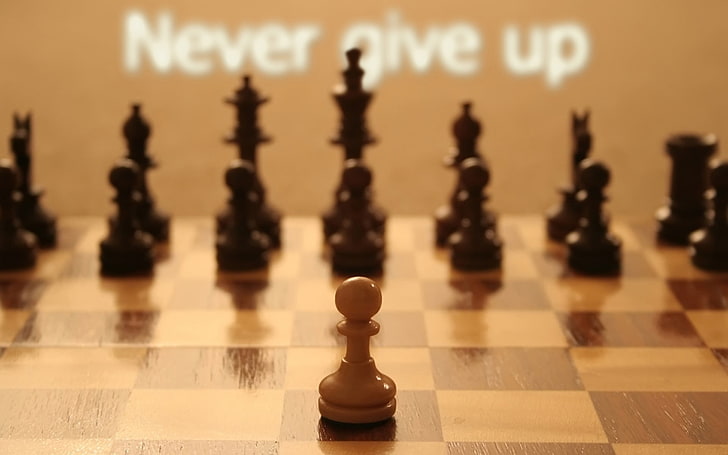 шахматна фигура с кафява пешка, цитат, шах, типография, мотивация, дълбочина на полето, HD тапет