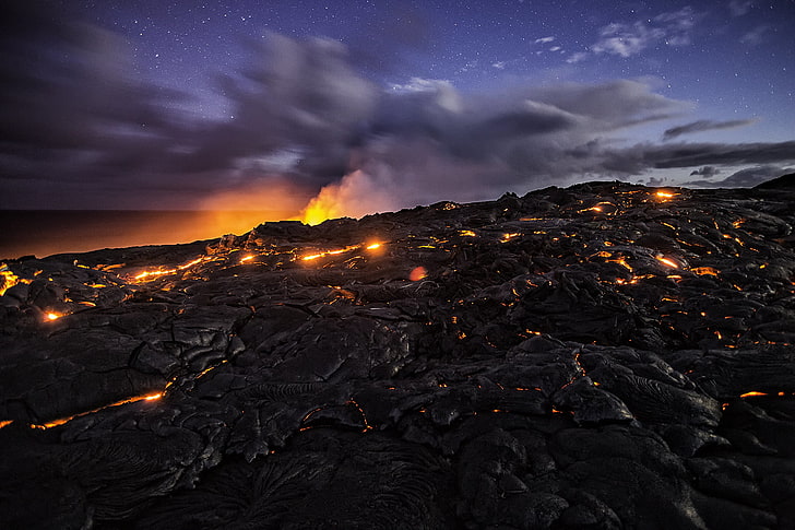 wallpaper grafis lava, lava, pemandangan, alam, gunung berapi, awan, Wallpaper HD