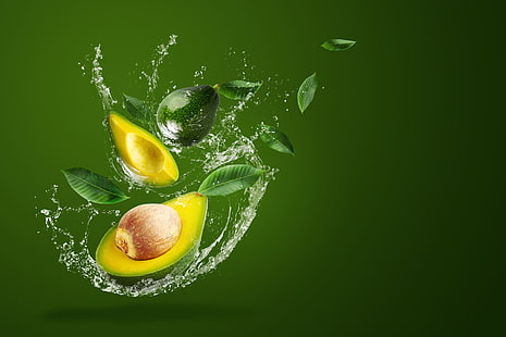  water, squirt, green, background, splash, avocado, HD wallpaper HD wallpaper