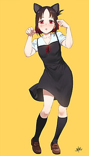 Kaguya-Sama: Love is War, anime girls, nekomimi, school uniform, Kaguya Shinomiya, red eyes, HD wallpaper HD wallpaper