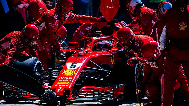 Ferrari F1, Fórmula 1, parada en boxes, Fondo de pantalla HD