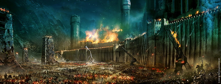 Ilustrasi perang Lord of the Rings, perang, The Lord Of The Rings, badai, Minas Tirith, Wallpaper HD