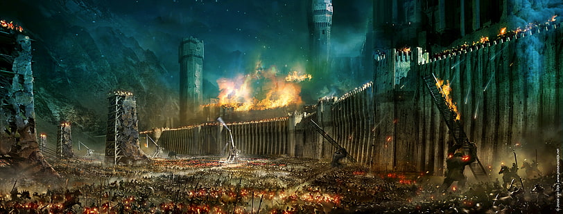 Ilustracja wojenna Władcy Pierścieni, wojna, Władca Pierścieni, burza, Minas Tirith, Tapety HD HD wallpaper