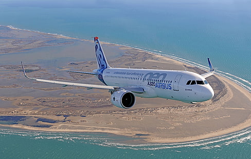Morze, brzeg, Airbus, samolot pasażerski, Airbus A320, A320, Airbus A320neo, Tapety HD HD wallpaper