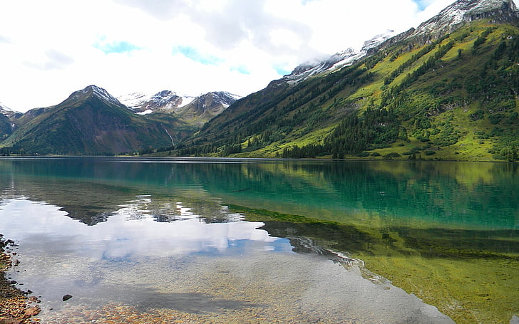 landscape, nature, Siberia, lake, reflection, mountains, HD wallpaper