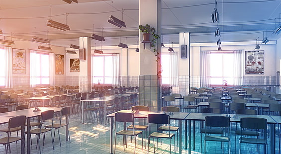drawing, cafeteria, interior, ArseniXC, HD wallpaper HD wallpaper