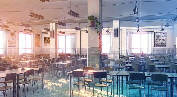 drawing, interior, cafeteria, ArseniXC, HD wallpaper