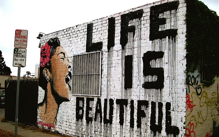 arte, edifícios, grafite, feliz, inspiração, humor, motivacional, pintura, citação, declaração, urbano, mulheres, HD papel de parede