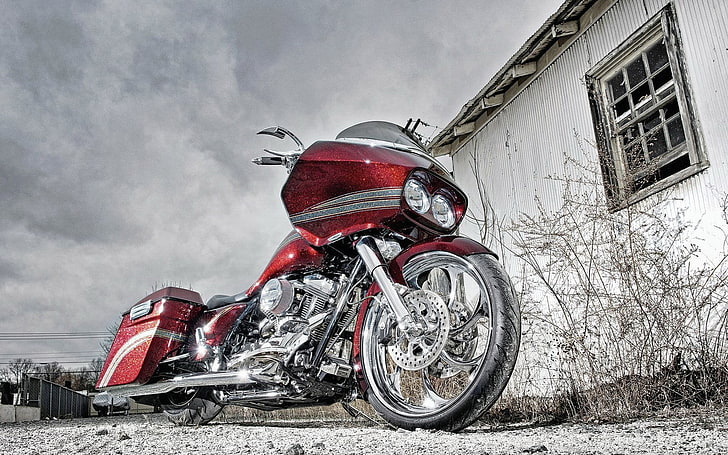 red and silver touring motorcycle, bike, red, street, style, HD wallpaper