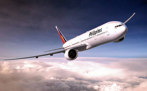Philippine Airlines 정기 여객기, 하늘, 구름, 화이트, 비행기, 날개, 보잉, 항공, 777, 공기, 파리, 정기 여객기, HD 배경 화면 HD wallpaper