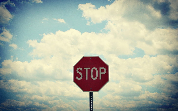 stop signage, sign, road, stop, sky, clouds, HD wallpaper