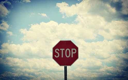 parar sinalização, sinal, estrada, parar, céu, nuvens, HD papel de parede HD wallpaper