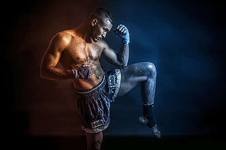 calção cinza masculino, lutador, fotógrafo, campeão do mundo, Olivier Ahpoor, Muay-Thai, Muay Thai, Samuel Andoche, HD papel de parede HD wallpaper