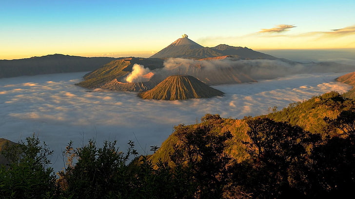 paisaje, montañas, naturaleza, nubes, volcán, Monte Bromo, Fondo de pantalla HD