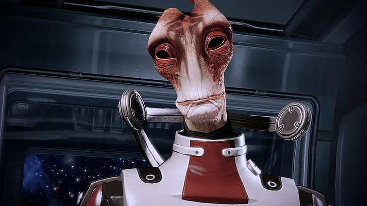 personagem 3D alienígena marrom e bege, Mass Effect, Mass Effect 2, Mass Effect 3, Mordin Solus, videogames, alienígenas, HD papel de parede