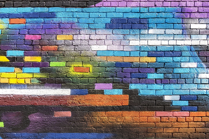 граффити живопись, стены, кирпич, разноцветные, краски, уличное искусство, граффити, HD обои