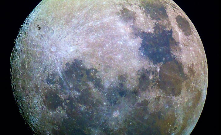 rymduniversum månen iss rymdstation amatörfotografering svart bakgrund internationella rymdstationsbanor, HD tapet