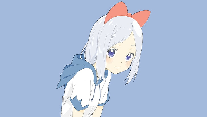 anime, anime girls, manga, blue, blue background, simple background, silver hair, blue eyes, HD wallpaper