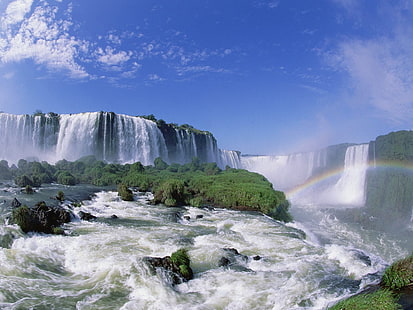 Iguazu Falls, timelapse of waterfalls, Nature, Scenery, green, waterfall, rainbow, HD wallpaper HD wallpaper