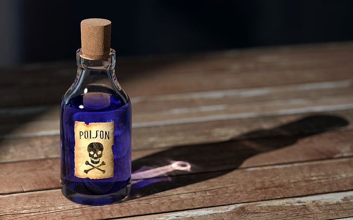 purple and white labeled bottle, wood, bottles, Poison, HD wallpaper