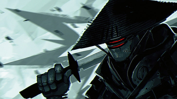 Persona blindada con ilustración de espada, obras de arte, arte digital, robot, samurai, katana, Kikuchiyo, Samurai 7, ciencia ficción, cyborg, cómics, Fondo de pantalla HD