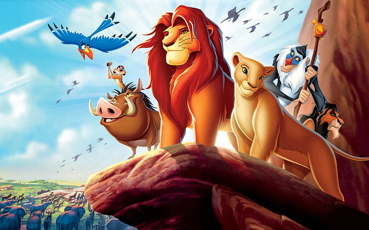 Lion King digital wallpaper, monkey, Timon, the lion king, Pumbaa, Nala, Simba, Timon and Pumbaa, hyenas, HD wallpaper